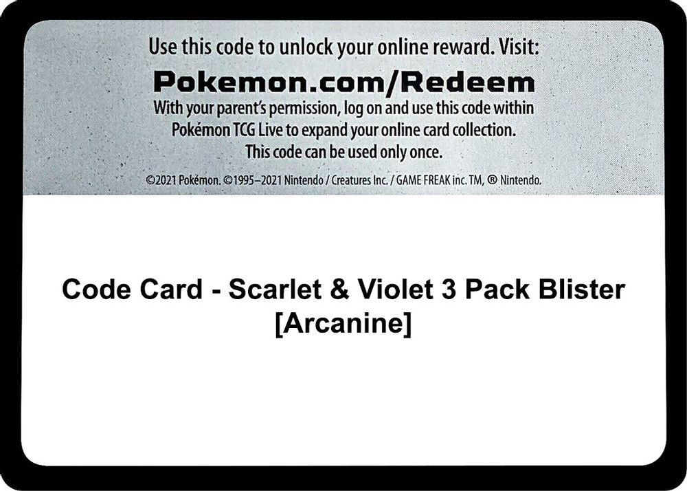 Code Card - Scarlet & Violet 3 Pack Blister [Arcanine] — SV01: Scarlet & Violet Base Set