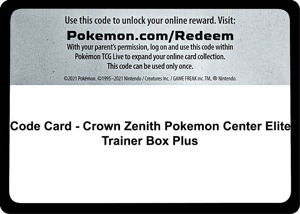 Code Card - Crown Zenith Pokemon Center Elite Trainer Box Plus — SWSH: Crown Zenith
