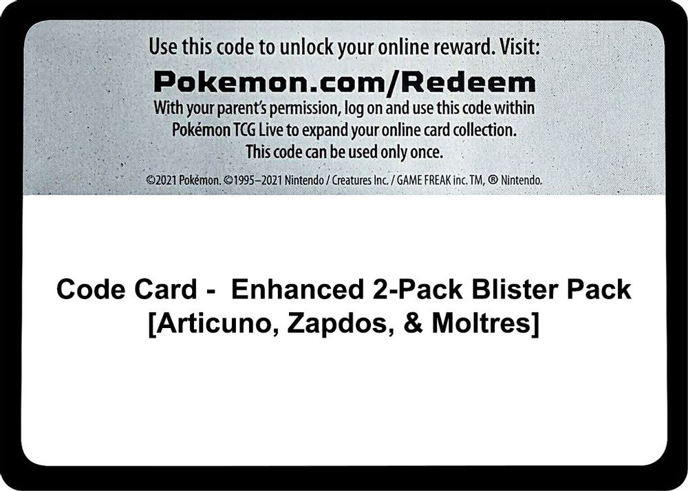 Code Card - Enhanced 2-Pack Blister Pack [Articuno, Zapdos, & Moltres] — World Championship Decks
