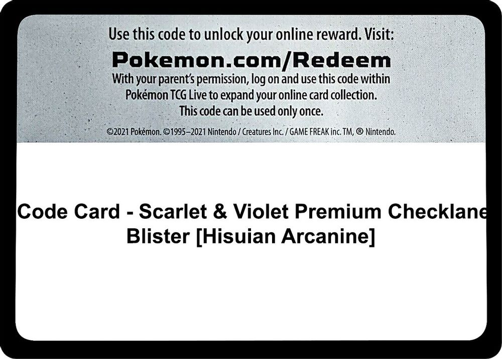 Code Card - Scarlet & Violet Premium Checklane Blister [Hisuian Arcanine] — SV01: Scarlet & Violet Base Set