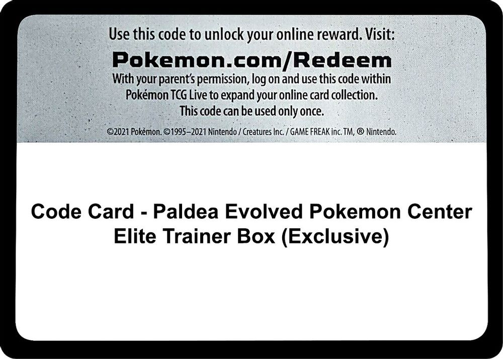 Code Card - Paldea Evolved Pokemon Center Elite Trainer Box (Exclusive) — SV02: Paldea Evolved