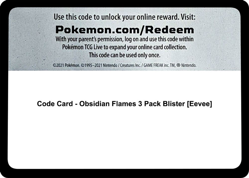 Code Card - Obsidian Flames 3 Pack Blister [Eevee] — SV03: Obsidian Flames