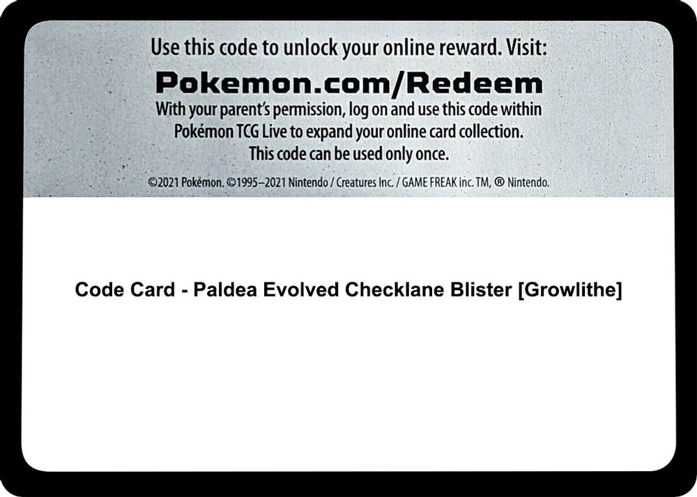 Code Card - Paldea Evolved Checklane Blister [Growlithe] — SV02: Paldea Evolved