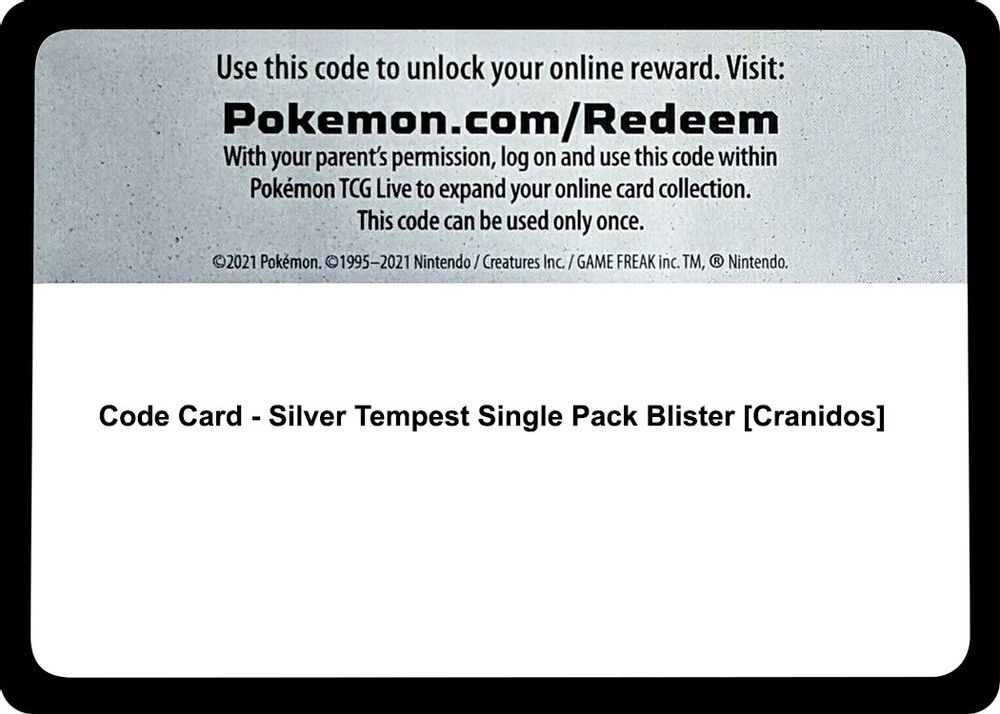 Code Card - Silver Tempest Single Pack Blister [Cranidos] — SWSH12: Silver Tempest