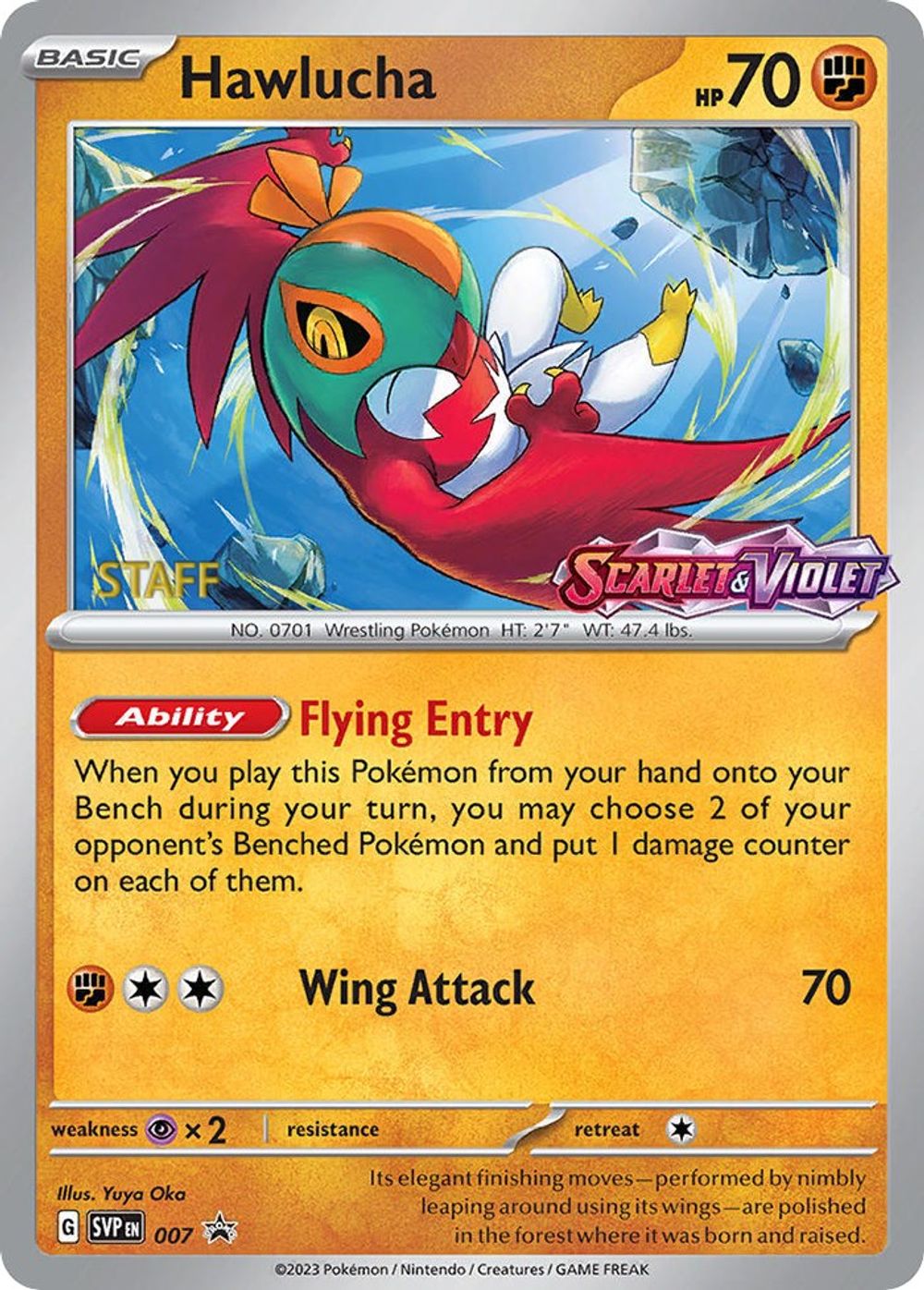 Hawlucha - 007 (Prerelease) [Staff] — SV: Scarlet & Violet Promo Cards
