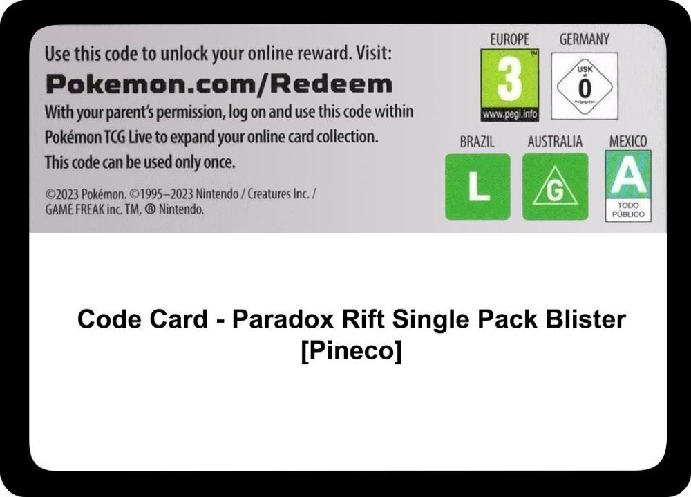Code Card - Paradox Rift Single Pack Blister [Pineco] — SV04: Paradox Rift