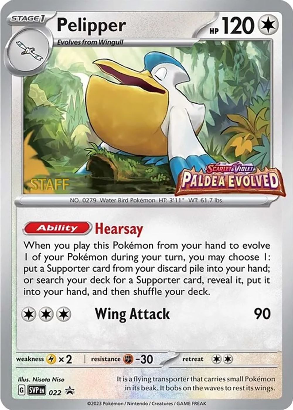 Pelipper - 022 (Prerelease) [Staff] — SV: Scarlet & Violet Promo Cards