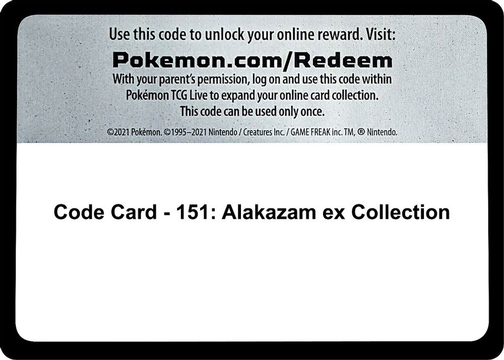 Code Card - 151: Alakazam ex Collection — SV: Scarlet & Violet 151