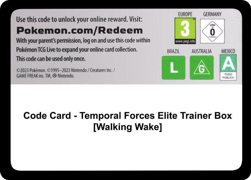 Code Card - Temporal Forces Pokemon Center Elite Trainer Box (Exclusive) [Walking Wake] — SV05: Temporal Forces