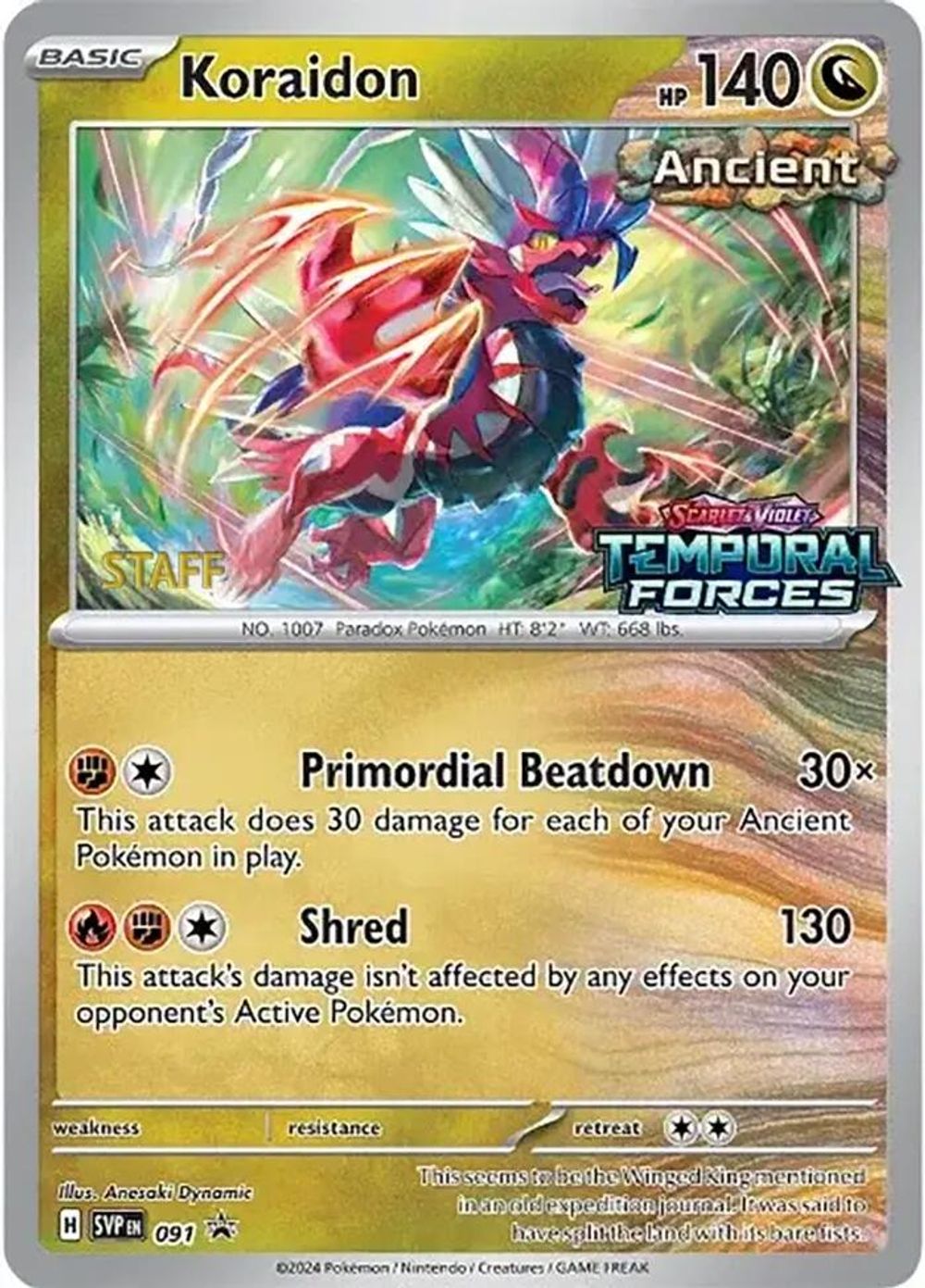 Koraidon - 091 (Prerelease) [Staff] — SV: Scarlet & Violet Promo Cards