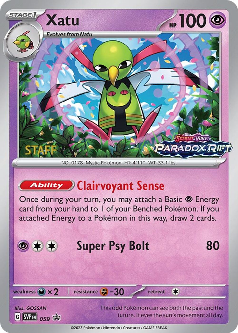 Xatu - 059 (Prerelease) [Staff] — SV: Scarlet & Violet Promo Cards