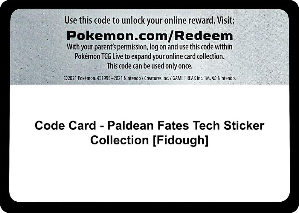 Code Card - Paldean Fates Tech Sticker Collection [Fidough] — SV: Paldean Fates
