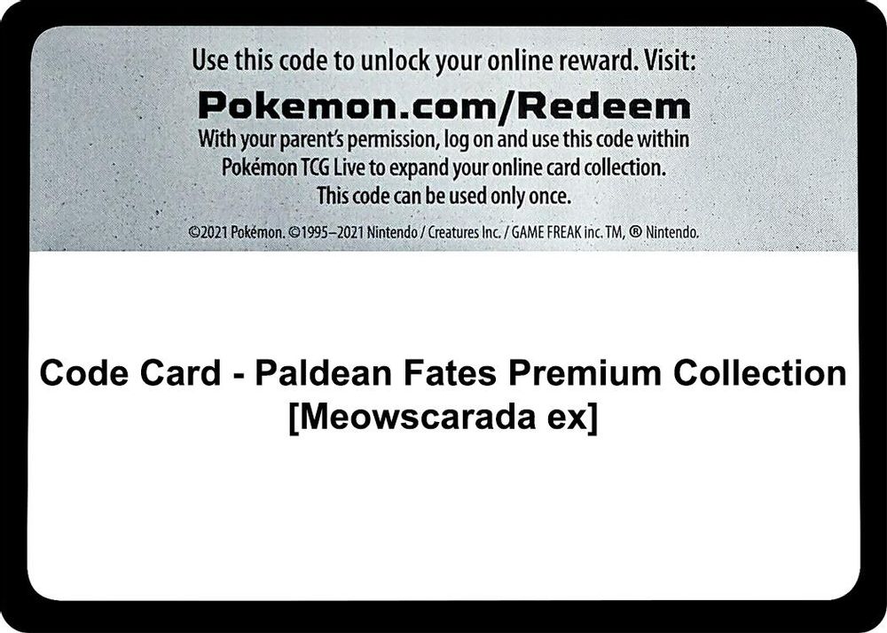 Code Card - Paldean Fates Premium Collection [Meowscarada ex] — SV: Paldean Fates