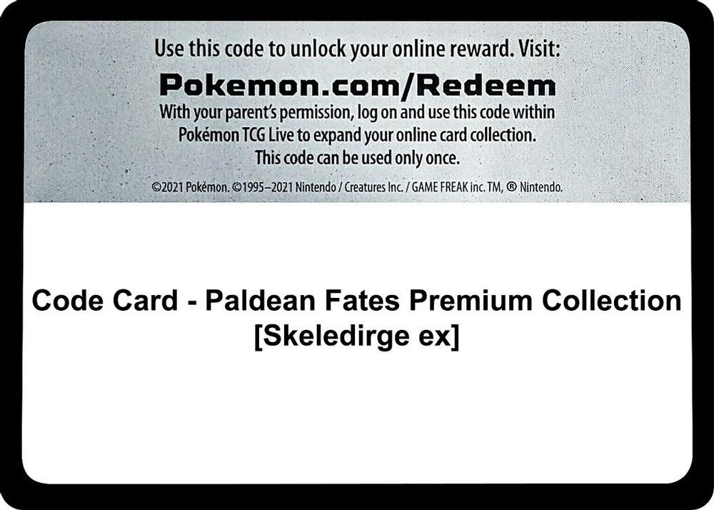 Code Card - Paldean Fates Premium Collection [Skeledirge ex] — SV: Paldean Fates