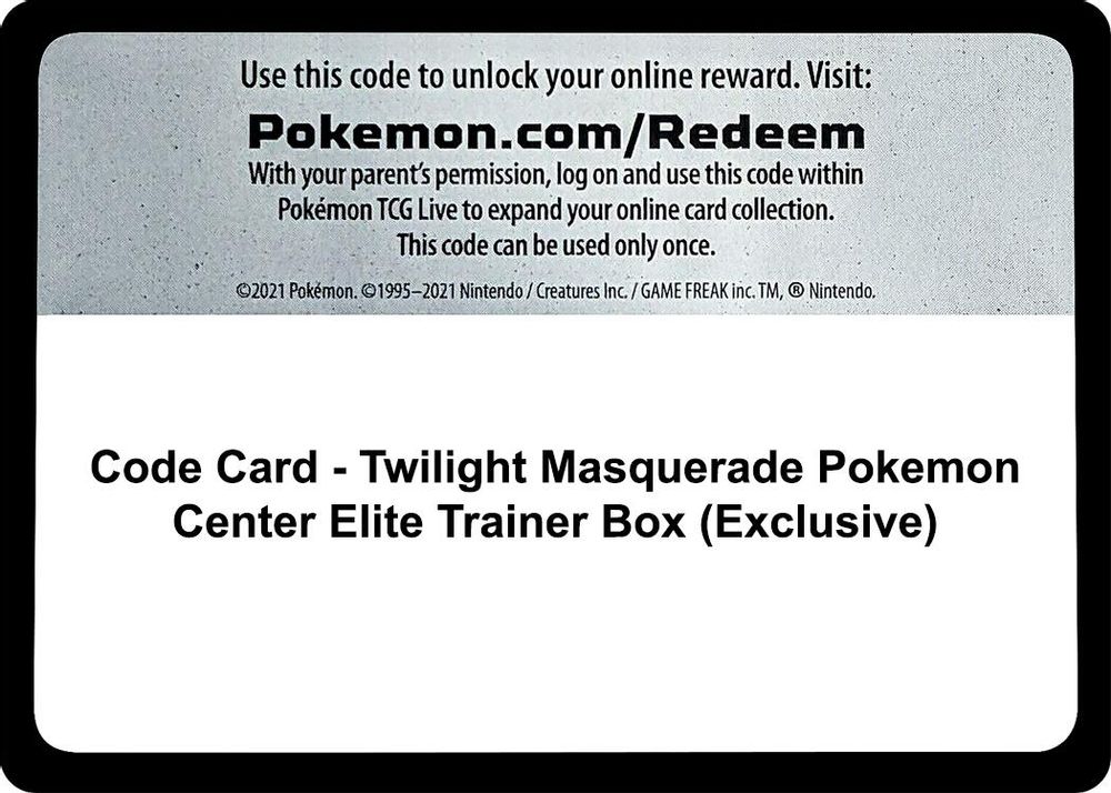 Code Card - Twilight Masquerade Pokemon Center Elite Trainer Box (Exclusive) — SV06: Twilight Masquerade