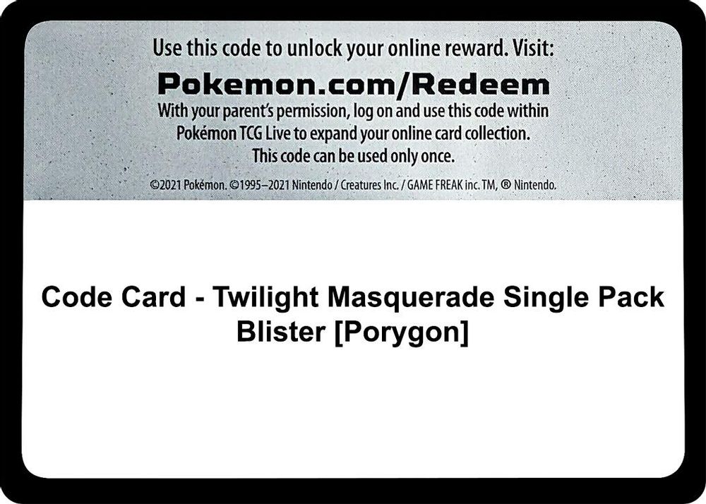 Code Card - Twilight Masquerade Single Pack Blister [Porygon] — SV06: Twilight Masquerade