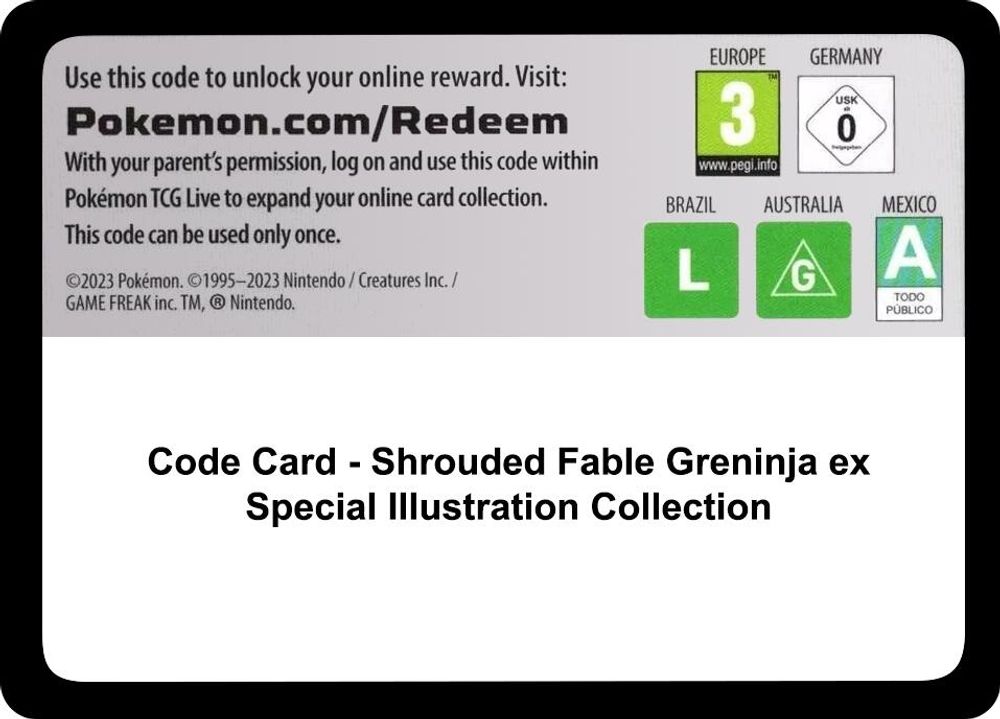 Code Card - Shrouded Fable Greninja ex Special Illustration Collection — SV: Shrouded Fable