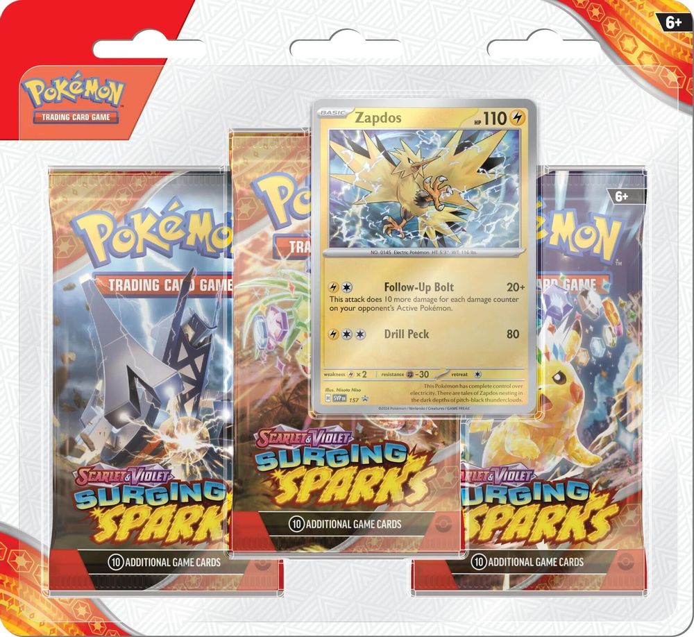 Surging Sparks 3 Pack Blisters [Zapdos] — SV08: Surging Sparks