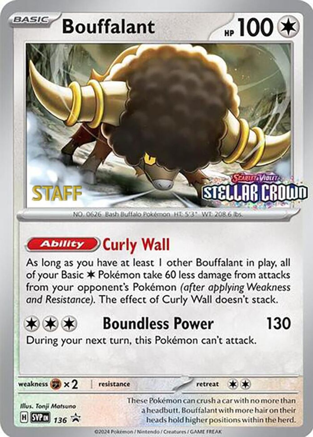 Bouffalant - 136 (Prerelease) [Staff] — SV: Scarlet & Violet Promo Cards