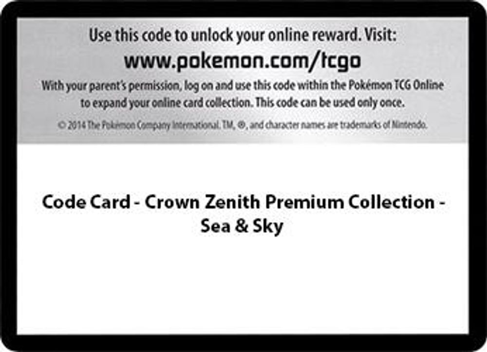 Code Card - Sea & Sky Premium Collection — SWSH: Crown Zenith