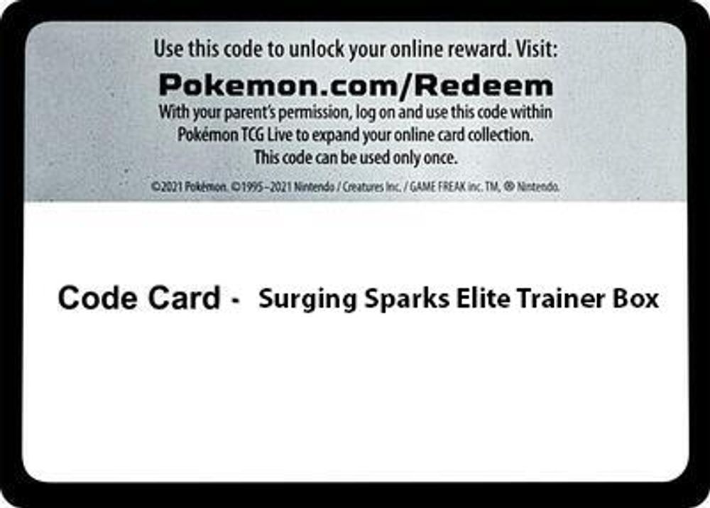 Code Card - Surging Spark Elite Trainer Box — SV08: Surging Sparks