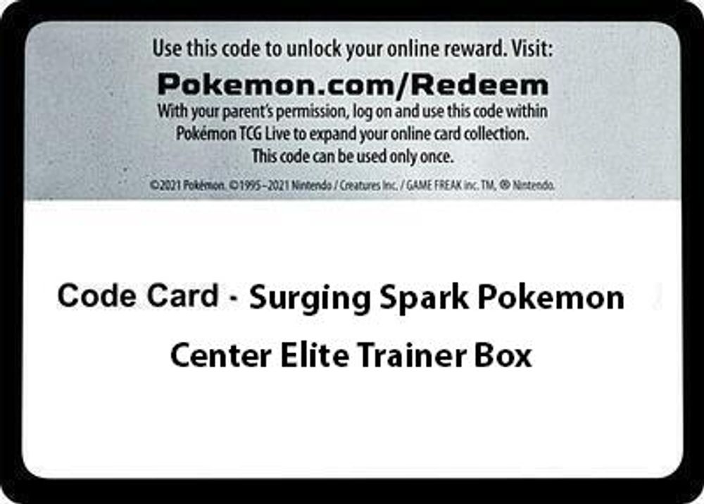 Code Card - Surging Sparks Pokemon Center Elite Trainer Box — SV08: Surging Sparks