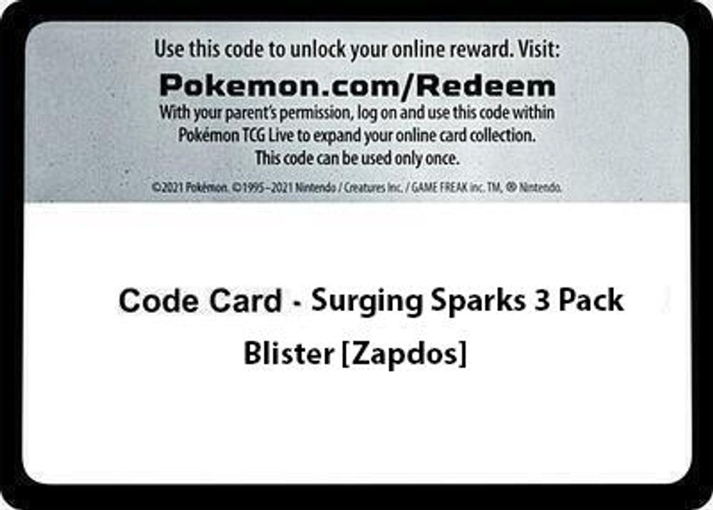Code Card - Surging Sparks 3 Pack Blister [Zapdos] — SV08: Surging Sparks