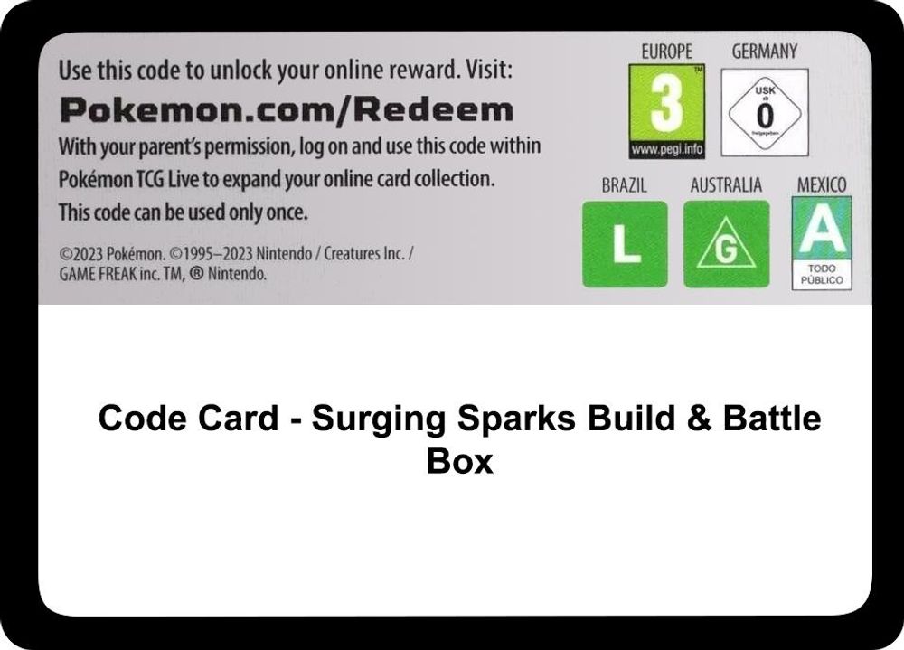 Code Card - Surging Sparks Build & Battle Box — SV08: Surging Sparks