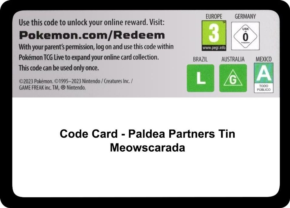 Code Card - Paldea Partners Tin (Meowscarada) — Miscellaneous Cards & Products