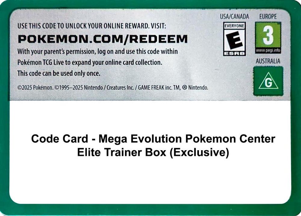 Code Card - Mega Evolution Pokemon Center Elite Trainer Box (Exclusive) — ME01: Mega Evolution