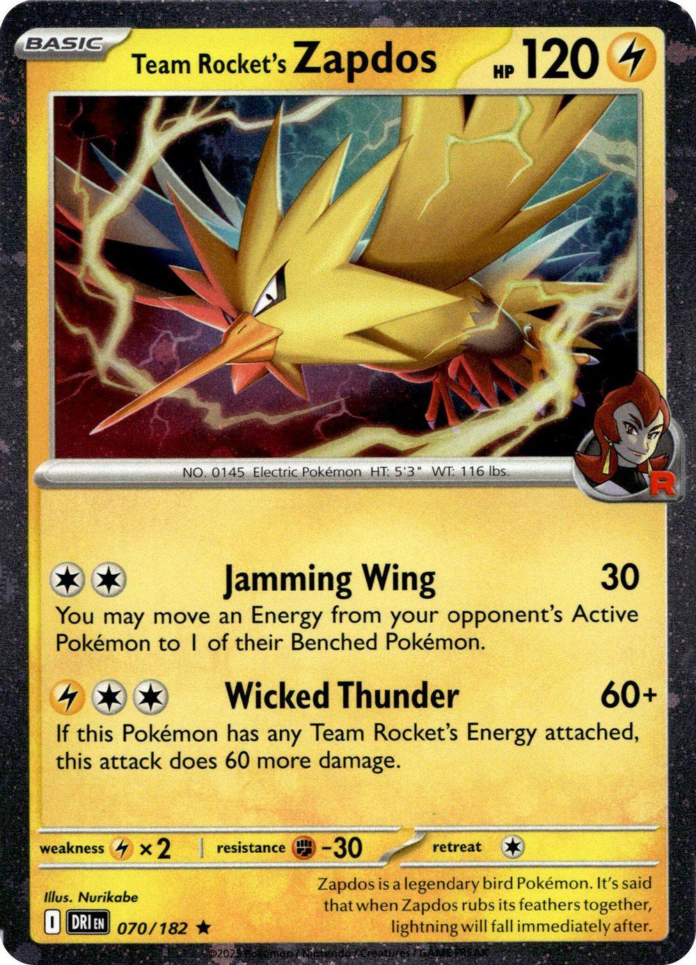 Team Rocket's Zapdos - 070/182 (Cosmos Holo) — Miscellaneous Cards & Products