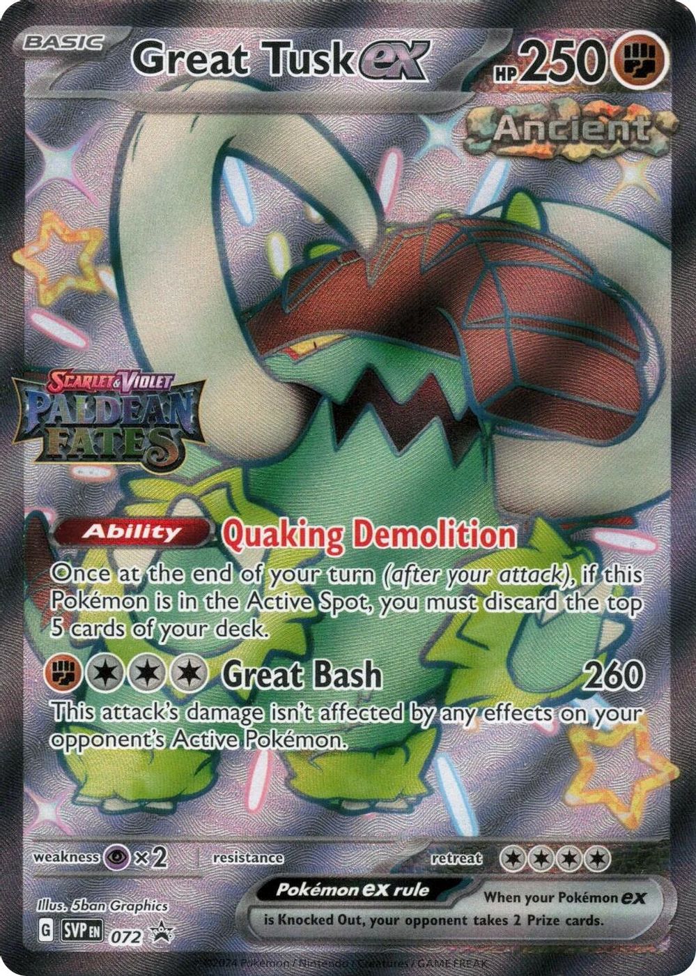 Great Tusk ex - 072 (Paldean Fates Stamped) — Miscellaneous Cards & Products