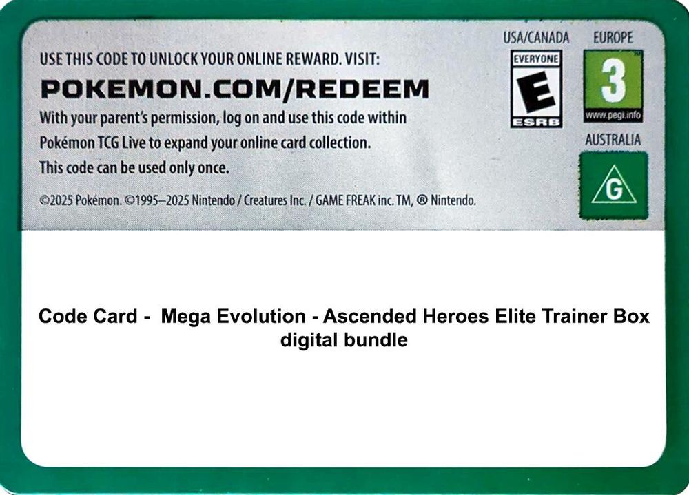 Code Card - Ascended Heroes Elite Trainer Box digital bundle — ME: Ascended Heroes