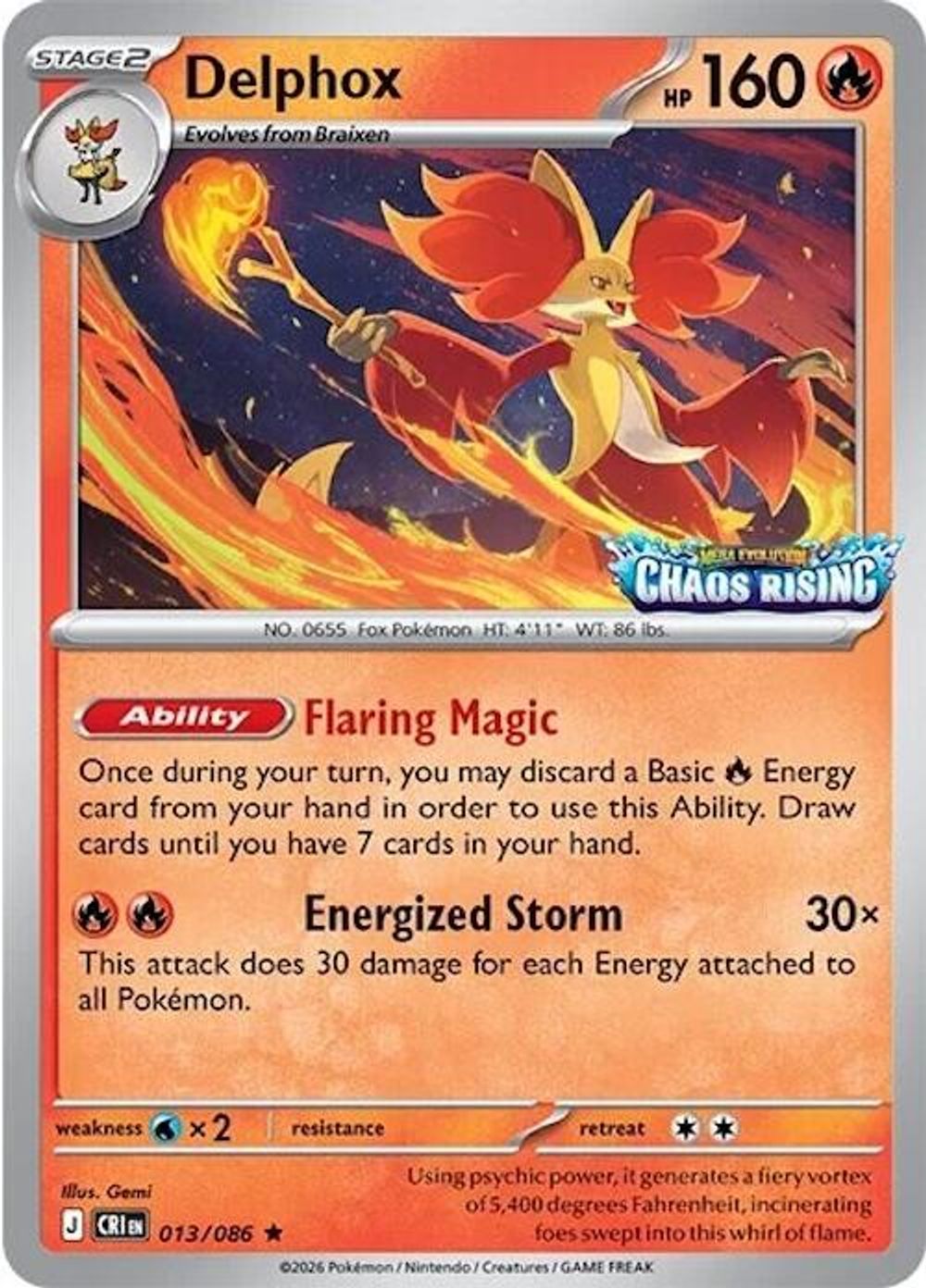 Delphox - 013/086 (Chaos Rising Stamped) — Miscellaneous Cards & Products