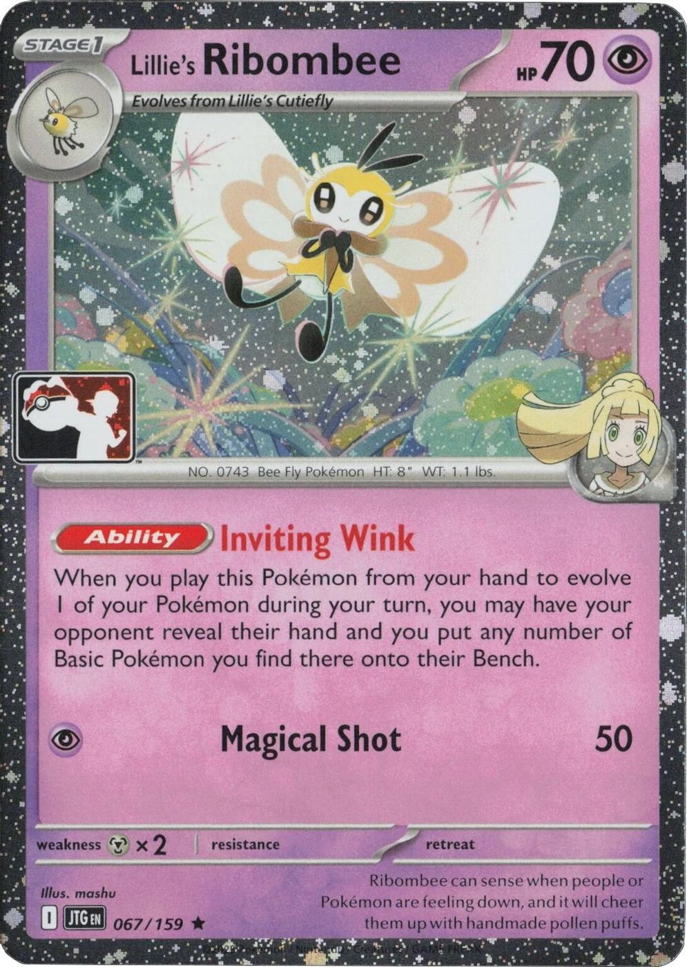 Lillie's Ribombee - 067/159 (Cosmos Holo) — Prize Pack Series Cards