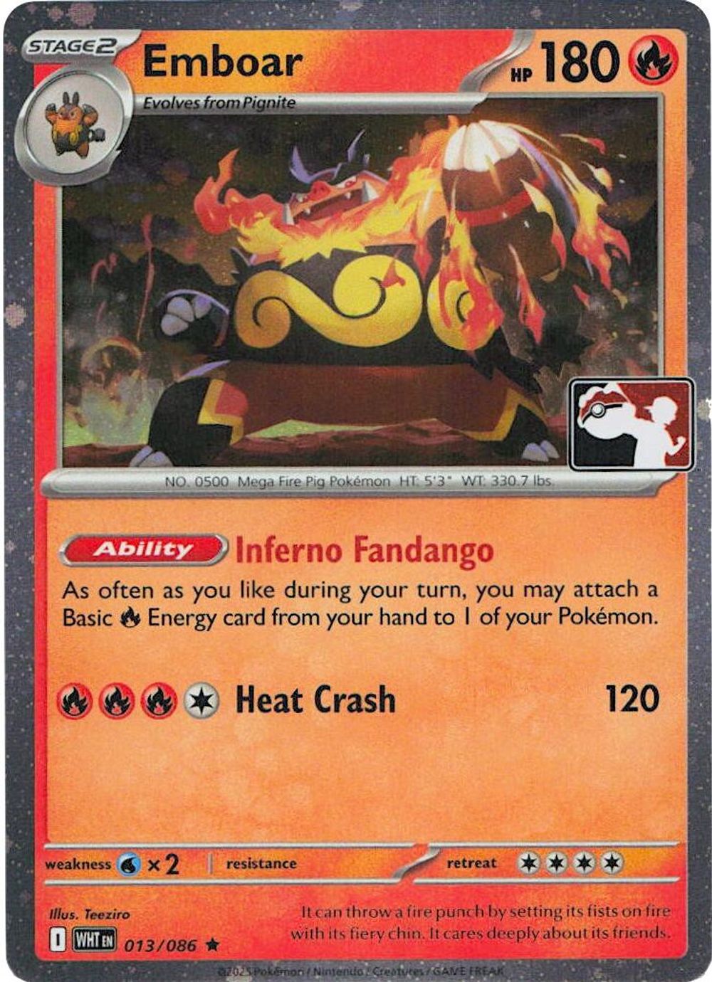 Emboar - 013/086 (Cosmos Holo) — Prize Pack Series Cards