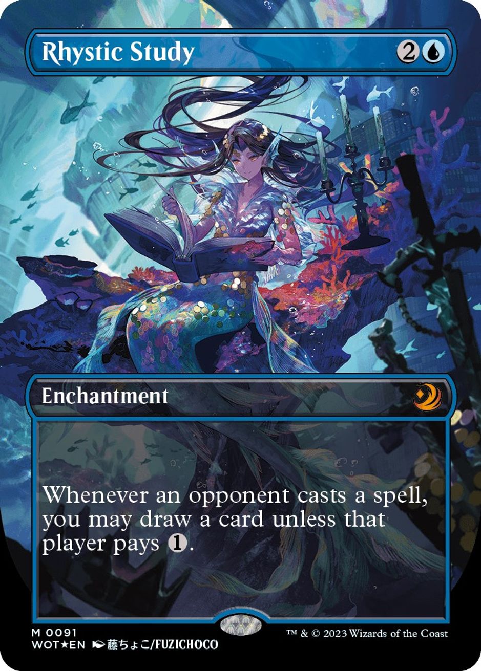 Rhystic Study Anime Borderless Confetti Foil Wilds Of Eldraine Enchanting Tales Magic