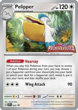 Pelipper — Paldea Evolved Prerelease-Staff card image