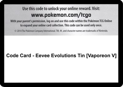 Code Card - Eevee Evolutions Tin [Vaporeon V]