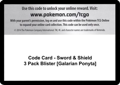 Code Card - Sword & Shield 3 Pack Blister [Galarian Ponyta]