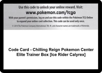 Code Card - Chilling Reign Pokemon Center Elite Trainer Box [Ice Rider Calyrex]