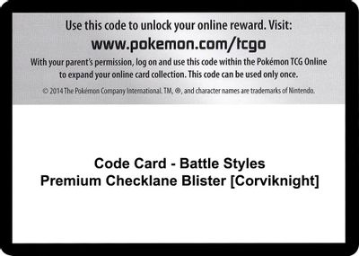 Code Card - Battle Styles Premium Checklane Blister [Corviknight]