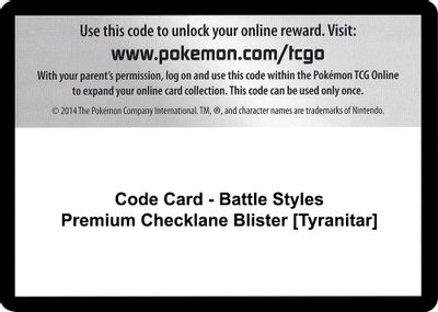 Code Card - Battle Styles Premium Checklane Blister [Tyranitar]