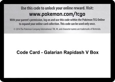 Code Card - Galarian Rapidash V Box