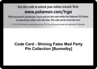Code Card - Shining Fates Mad Party Pin Collection [Bunnelby]