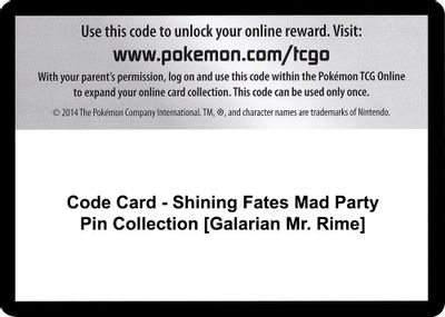 Code Card - Shining Fates Mad Party Pin Collection [Galarian Mr. Rime]