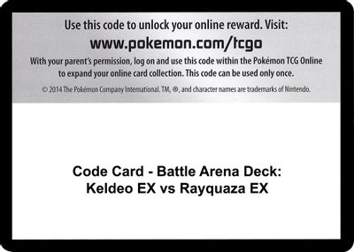 Code Card - Battle Arena Deck: Keldeo EX vs Rayquaza EX