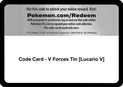 Code Card - V Forces Tin [Lucario V]