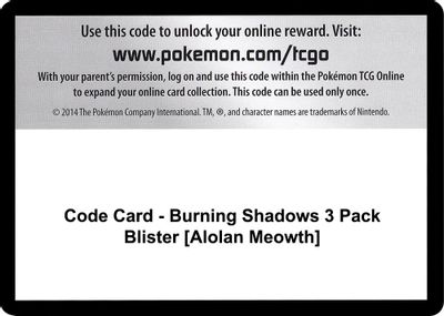 Code Card - Burning Shadows 3 Pack Blister [Alolan Meowth]