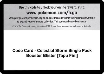 Code Card - Celestial Storm Single Pack Booster Blister [Tapu Fini]
